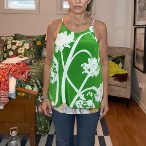 Stylish Green and White Floral Tank Top